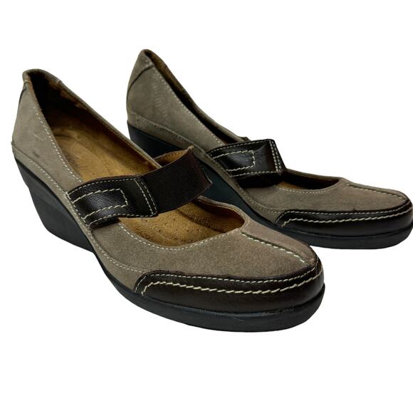 Natural Soul‎ By Naturalizer Taupe Suede Leather Mary Jane Shoes Size 9 M Wedge - Picture 5 of 8